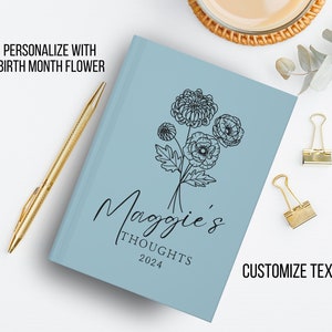 Diario de flores personalizado del mes de nacimiento, diario de nombres personalizado con flores para mujeres, diario de mamá a hija, regalo de mejor amiga