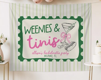 Fondo fotográfico para despedida de soltera de Weenies and Tinis, tapiz de martini personalizado, pancarta de despedida de soltera, decoraciones de despedida de soltera de Tinis Before Weenies