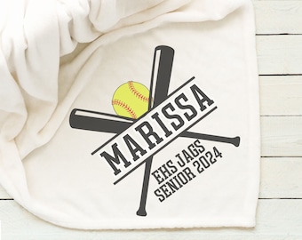 Personalized Softball Blanket Senior Night Gift Softball Team Seniors Custom Blanket Graduation Gift High School Softball Coach Thank You
