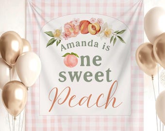 Toile de fond de fête du premier anniversaire pêche douce, thème pêche d'été personnalisé 1er anniversaire pour les filles décorationsbannière photo d'anniversaire pêche