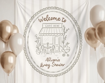 Custom Cafe Bebe Baby Shower Baby is Brewing Coffee Theme Shower Decorations Paris Cafe Shower Photo Backdrop Love is Brewing Shower