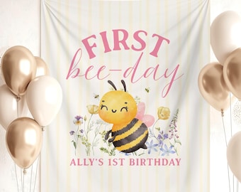 Bee Thema Eerste Verjaardagsfeestje Achtergrond Custom First Bee-Day 1e verjaardag voor meisjes Decoraties Bee Honey Verjaardag Fotobanner: