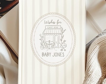 Livro de visitas para chá de bebê Café Bebe, tema de café parisiense personalizado, lembrança para chá de bebê, café francês, cartas para o bebê, chá de bebê neutro