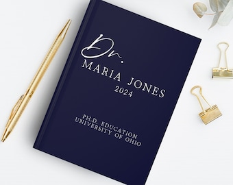Presente de formatura de doutorado Diário personalizado para doutorado. Estudante de doutorado de pós-graduação presente personalizado finalizado caderno de defesa de dissertação