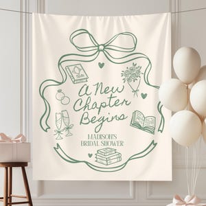 Pancarta "Comienza un nuevo capítulo" con temática de libro personalizada para despedida de soltera. Decoración para despedida de soltera. Letrero de bienvenida para despedida de soltera. imagen 1