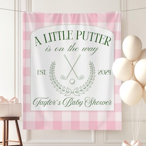 Pink Golf Baby Shower Banner Golf Couples Baby Shower Party Backdrop Gingham Baby Sprinkle Photo Background Golf Sports Theme Baby Shower