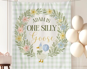 One Silly Goose First Birthday Party Backdrop Whimsical Goose 1st Birthday Theme Party Welcome Sign Duck Birthday Wall Tapestry Boys Party