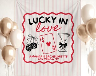 Lucky in Love Bachelorette Party Banner Benutzerdefinierte Las Vegas Bach Partydekorationen Braut Foto Hintergrund Vegas Kasino Bachelorette Wandteppich