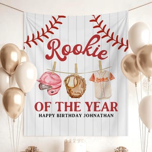 Banner de primer cumpleaños de béisbol de Novato del Año, telón de fondo fotográfico para fiesta de cumpleaños de béisbol, decoraciones para fiesta deportiva de MVP, primer cumpleaños de béisbol