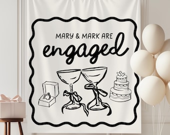 Custom Engagement Party Banner Fabric Welcome Party Sign Photo Booth Backdrop Just Engaged Party Decorations Martini Engagement Banner