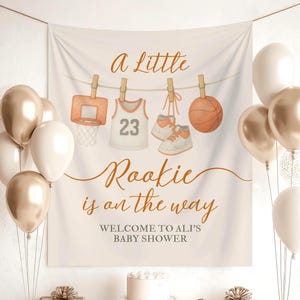 Basketball Baby Shower Party Backdrop Little Rookie Is On The Way Theme Baby Sprinkle Photo Background Basketball Sports Theme Baby Shower