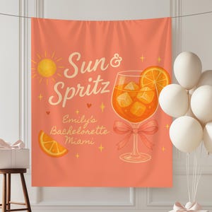 Sun & Spritz Bachelorette Party Banner Tropical Beach Bach Party Backdrop Love at First Spritz Bridal Shower Photo Background Custom Banner