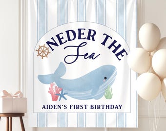 Oneder The Sea First Birthday Party Banner Nautical Whale Theme 1st Birthday Party Backdrop Boy Birthday Photo Background Ocean Party Theme
