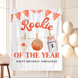 Banner de primer cumpleaños de baloncesto de Novato del Año, fondo fotográfico para fiesta de cumpleaños deportiva, decoraciones para fiesta de MVP, primer cumpleaños de baloncesto