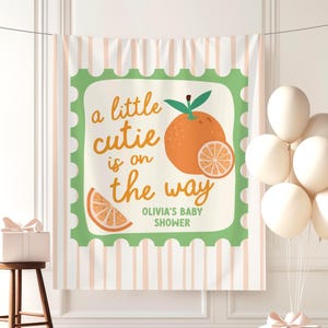 A Little Cutie is On The Way Baby Shower Banner Custom Orange Gender Neutral Shower Decor Mandarin Orange Cutie Baby Shower Photo Backdrop