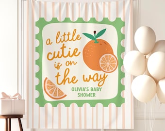 A Little Cutie is On The Way Baby Shower Banner Custom Orange Gender Neutral Shower Decor Mandarin Orange Cutie Baby Shower Photo Backdrop