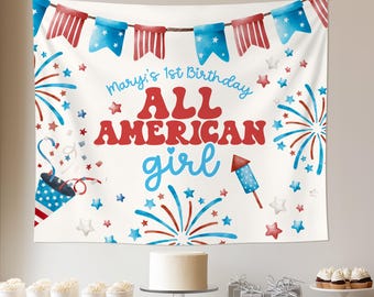 Alle amerikanischen Mädchen 1. Geburtstag Banner Gute Geburtstags-Party-Foto-Kulisse der 4.Juli-Geburtstags-Party-Foto-Hintergrund