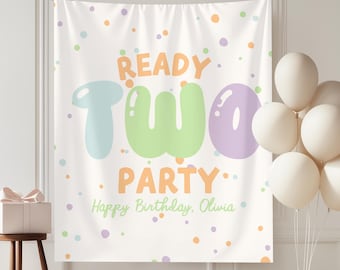 Ready TWO Party 2° Compleanno Sfondo per Festa, Striscione a Pois per Feste, Decorazioni per il Secondo Compleanno, Genere Neutro, 2° Compleanno, Compleanno per Bambini