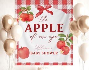Banner de baby shower "Manzana de nuestros ojos" personalizado, decoración de ducha de género neutro, tema de otoño, huerto de manzanas, fondo de fotos para baby shower