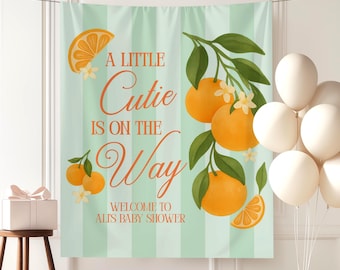 A Little Cutie is On The Way Baby Shower Banner Custom Orange Gender Neutral Shower Decor Mandarin Orange Cutie Baby Shower Photo Backdrop
