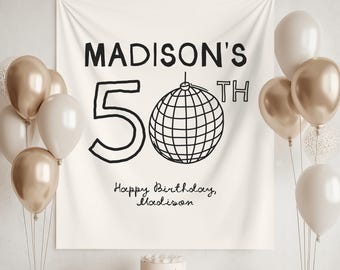 50th Birthday Party Banner Hello Fifty Birthday Backdrop Custom Vintage 50th Birthday Welcome Sign for Men Women Funny Birthday Decor