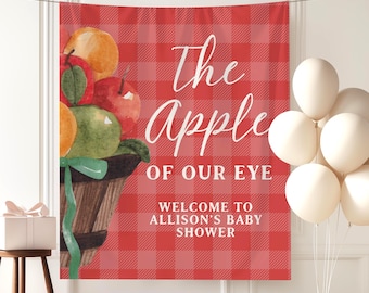 Banner de baby shower "Manzana de nuestros ojos" personalizado, decoración de ducha de género neutro, tema de otoño, huerto de manzanas, fondo de fotos para baby shower