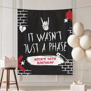 Baner na przyjęcie urodzinowe Emo dla starszych, pop-punkowy, tło urodzinowe dla starszych, niestandardowy, gotycki, warped, powitalny znak urodzinowy dla mężczyzn i kobiet, zabawny wystrój urodzinowy