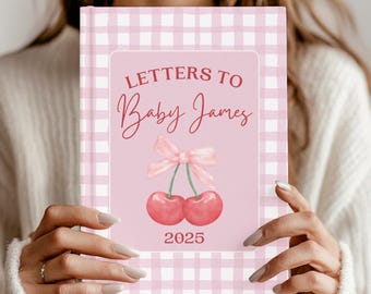 Custom Cherry Gingham Bow Baby Shower Guest Book Letters to Baby Personalized Journal Birthday Letters Girl Pink Gingham Bow Baby Shower