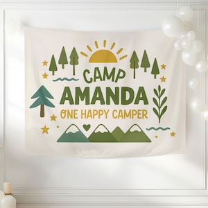 One Happy Camper Birthday Party Backdrop Camping First Birthday Theme Hiking Party Decorations Wild One 1st Birthday Photo Custom Banner