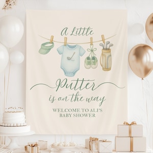 Golf Baby Shower Party Backdrop Little Putter Is On The Way Theme Baby Sprinkle Photo Background Golfing Sports Theme Baby Shower