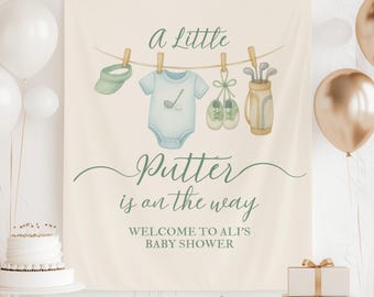 Golf Baby Shower Party Backdrop Little Putter Is On The Way Theme Baby Sprinkle Photo Background Golfing Sports Theme Baby Shower