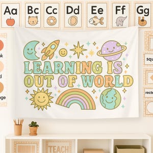 Outer Space Classroom Tapestry Teacher Banner Space Theme Class Decorations Teacher Bulletin Board Decor Custom Teacher Tapestry Astronaut