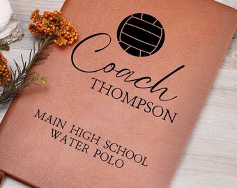 Water Polo Coach Leather Notebook Personalized Gift Water Polo Coach End of Season Thank You Customized Coach Book Water Polo Gifts