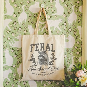 Feral Raccoon Social Club Tote Bag Funny Raccoon Feral Era Gift Support Local Street Cats Trash Panda Raccoon Lover Funny Present
