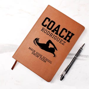 Swim Team Coach Leather Notebook Personalized Gift for Swimming Coach End of Season Thank You Customized Coach Book Youth Travel School