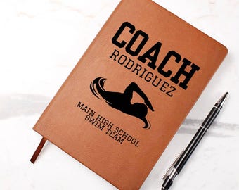 Swim Team Coach Leather Notebook Personalized Gift for Swimming Coach End of Season Thank You Customized Coach Book Youth Travel School