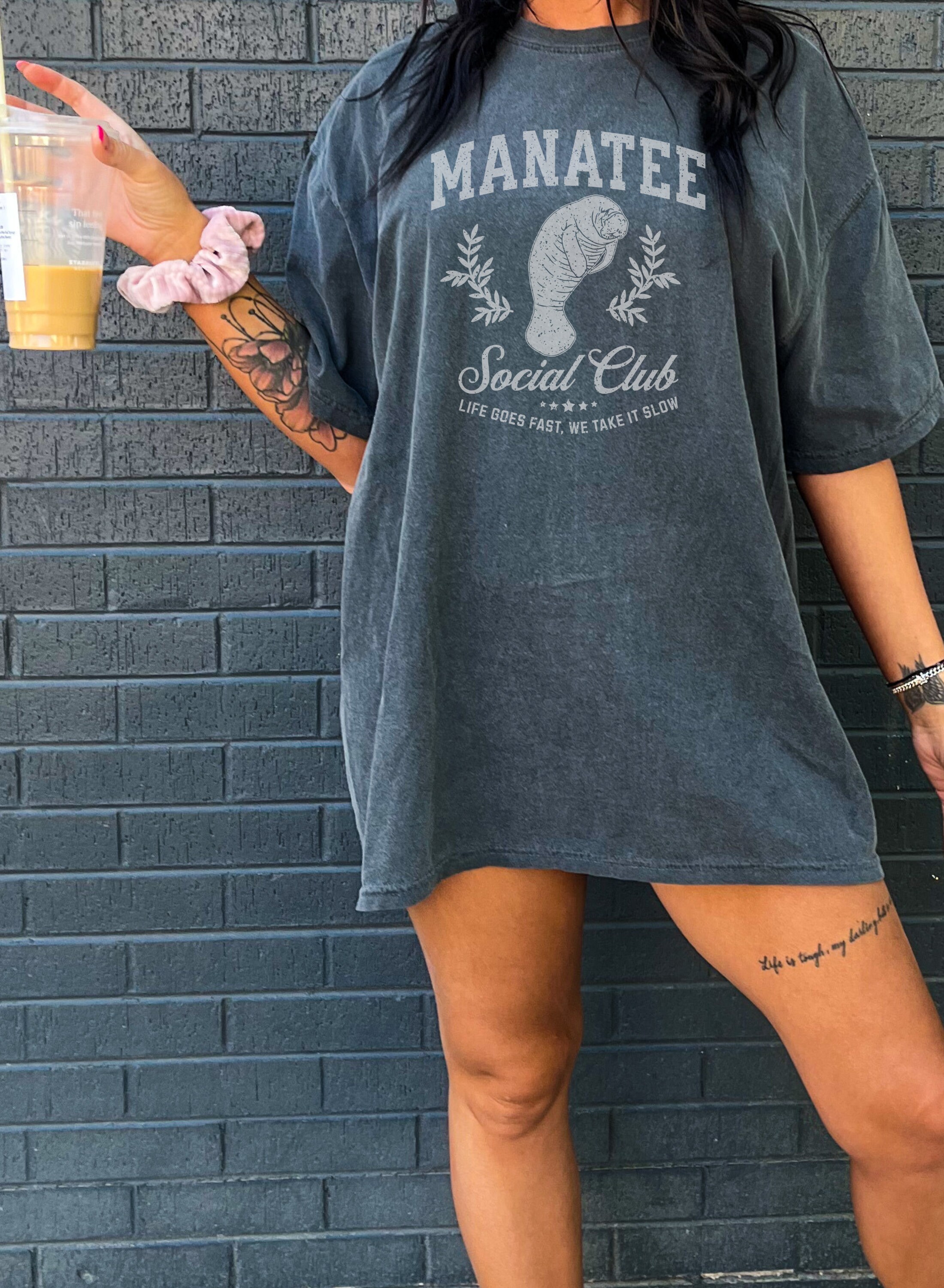 Manatee Social Club Comfort Colors Tshirt Cute Funny Manatee Shirt Gift for Sea Cow Chubby Mermaid Lovers Moving to Florida Gift Marine Bio
