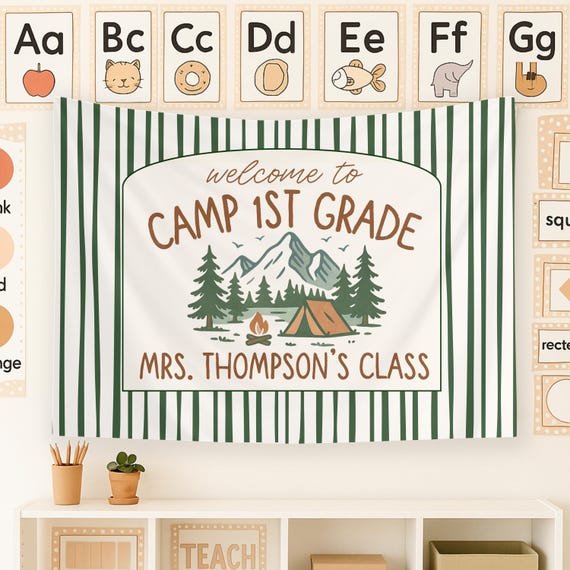 Camping Classroom Tapestry Teacher Banner Mountain Theme Class Decorations Teacher Hiking Bulletin Board Decor Camping Custom Teacher Sign
