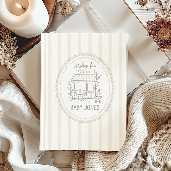 Cafe Bebe Baby Shower Guest Book Custom Parisian Cafe Theme Baby Shower Keepsake French Coffee Letters to Baby Book Gender Neutral Shower