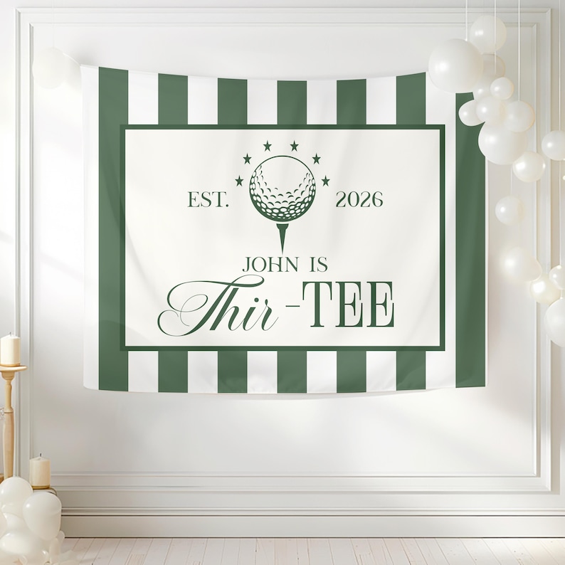 Banner 30e golfverjaardag: Let's Par-Tee Dertigste golffeest heren dames golfthema verjaardagsfeestje Thir-Tee golffeest afbeelding 2