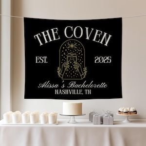 Custom Witchy Bachelorette Party Banner The Coven Bach Party Backdrop Gothic Wedding Photo Background Celestial Bachelorette Decor image 4