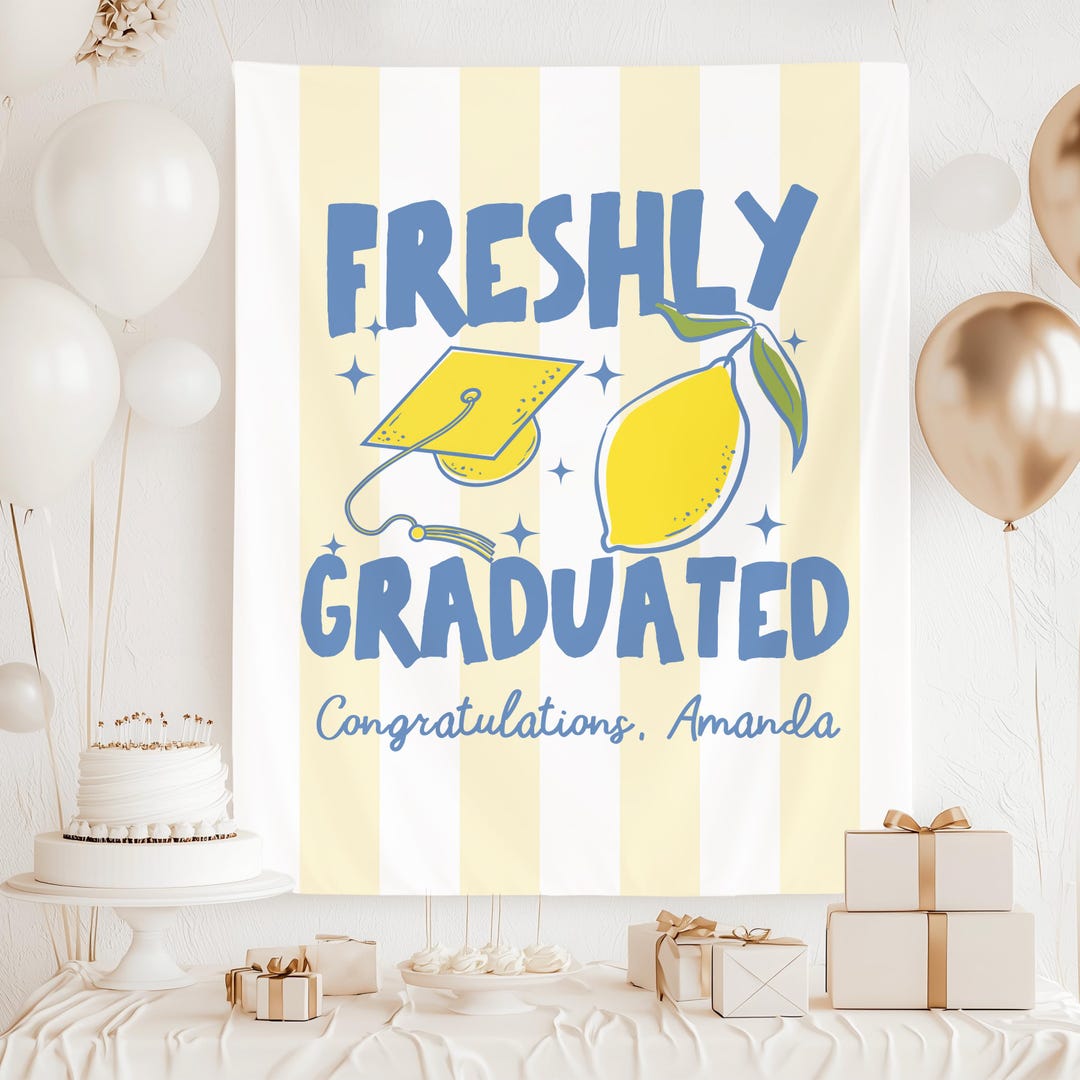 Lemon Grad Backdrop Custom Freshly Graduated Party Banner: Graduation Lemon Theme Backdrop ...