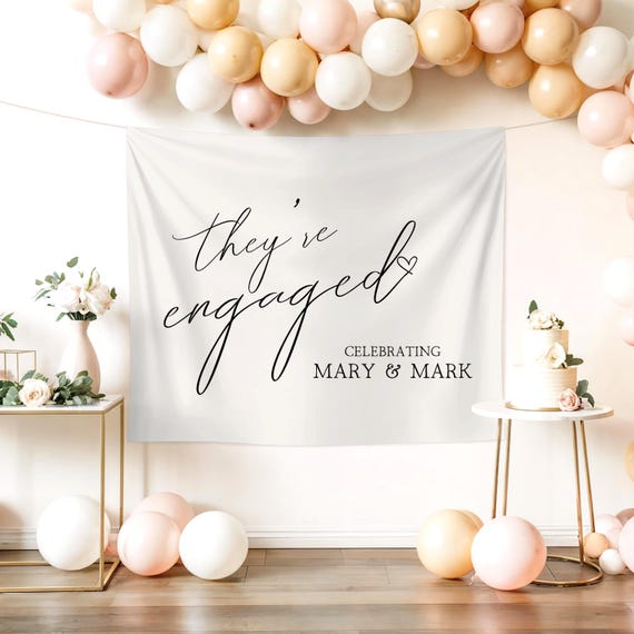 Custom Engagement Party Banner Fabric Welcome Party Sign Photo Booth Backdrop Just Engaged Party Decorations Martini Engagement Banner