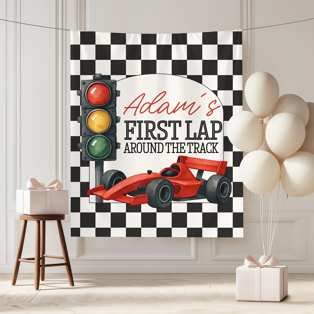 Race Car First Birthday Party Backdrop Fast One Car Themed First ...