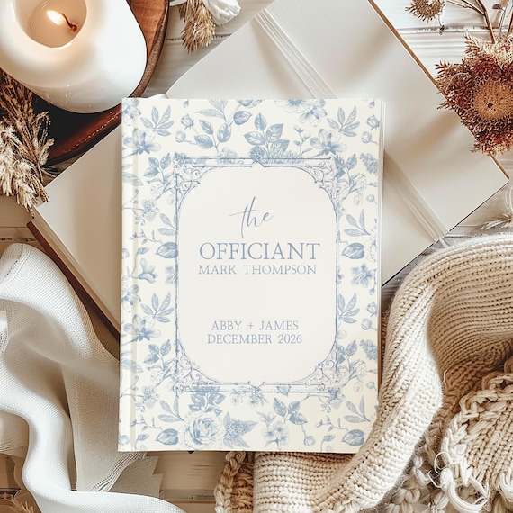 Officiant French Toile De Jouy Custom Book Ceremony Notes Dusty Blue Thank You Gift Wedding Officiant Proposal Box Officiant Journal Gift