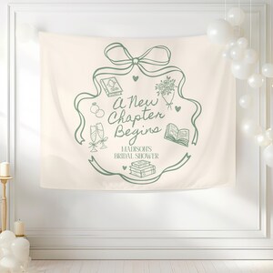 Pancarta "Comienza un nuevo capítulo" con temática de libro personalizada para despedida de soltera. Decoración para despedida de soltera. Letrero de bienvenida para despedida de soltera. imagen 6