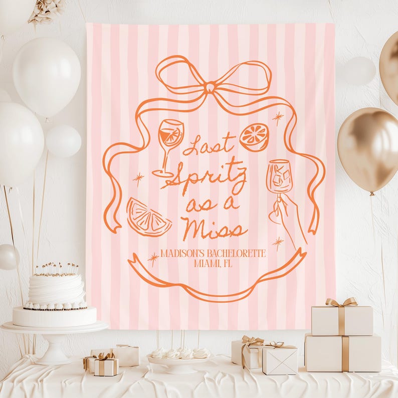 Last Spritz as a Miss Bachelorette Party Backdrop Aperol Spritz Theme Bach Party Photo Background Italian Summer Bridal Shower Decor image 3