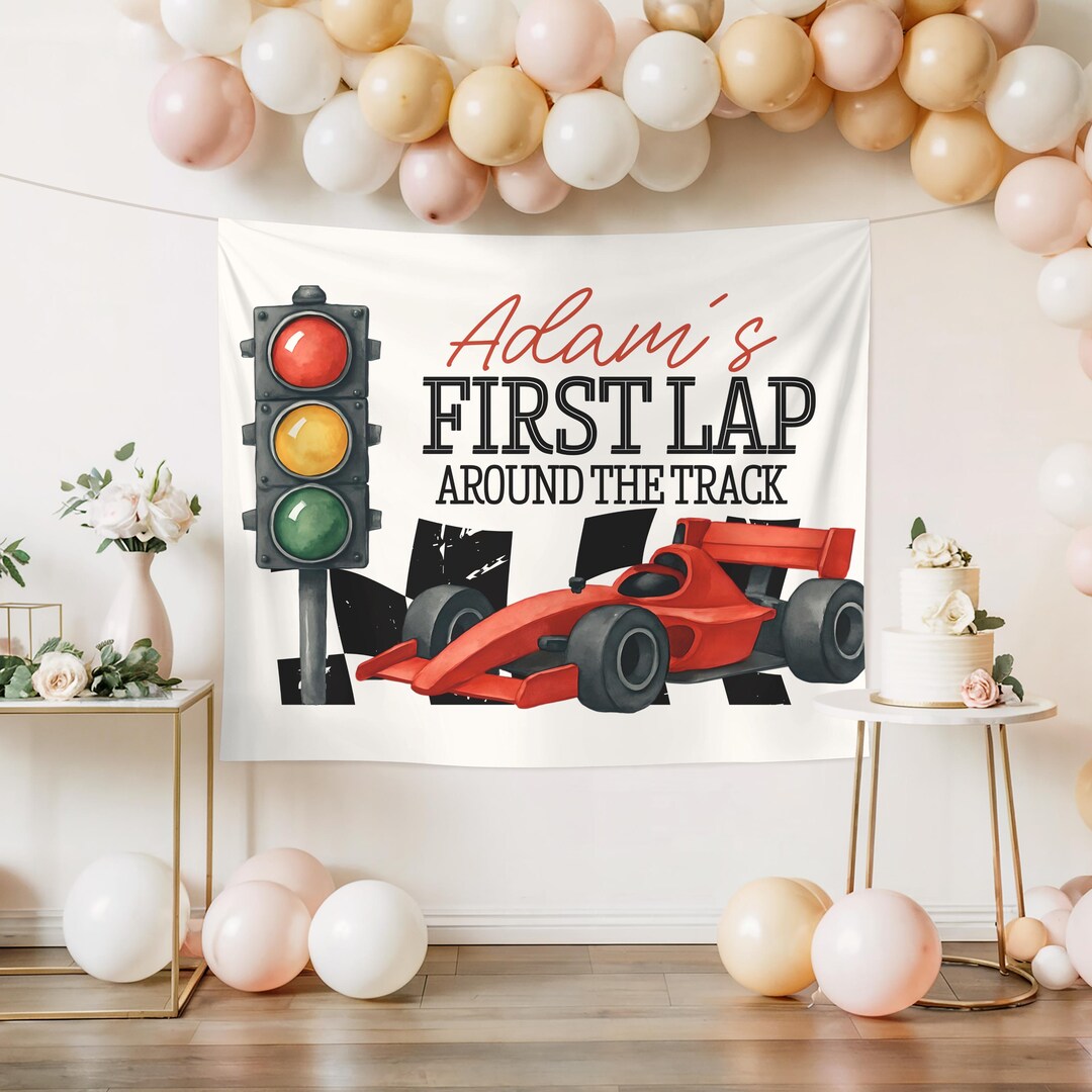 Race Car First Birthday Party Backdrop Fast One Car Themed First ...