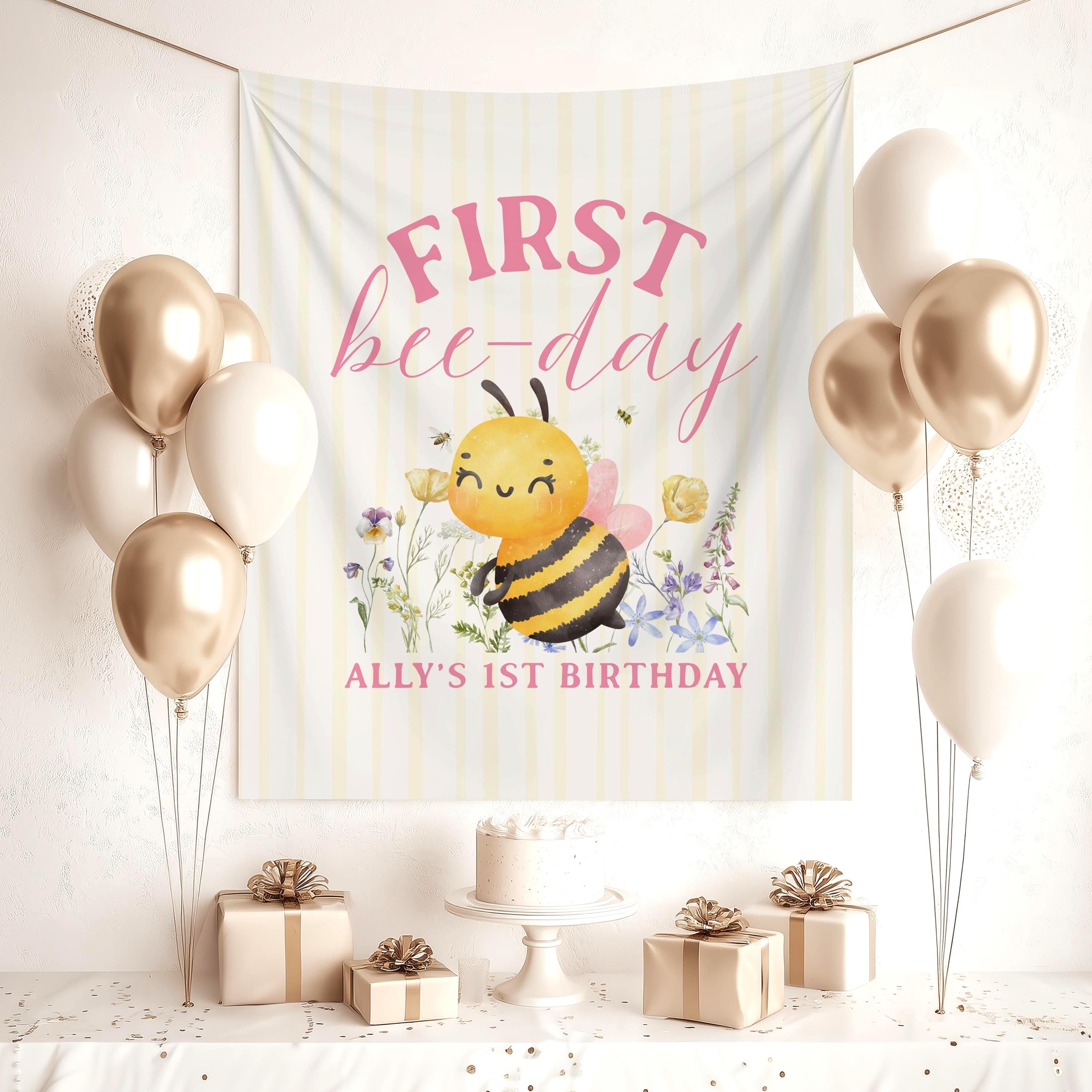 Bee Theme First Birthday Party Backdrop Custom First Bee-day 1st ...