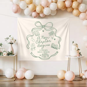 Pancarta "Comienza un nuevo capítulo" con temática de libro personalizada para despedida de soltera. Decoración para despedida de soltera. Letrero de bienvenida para despedida de soltera. imagen 3